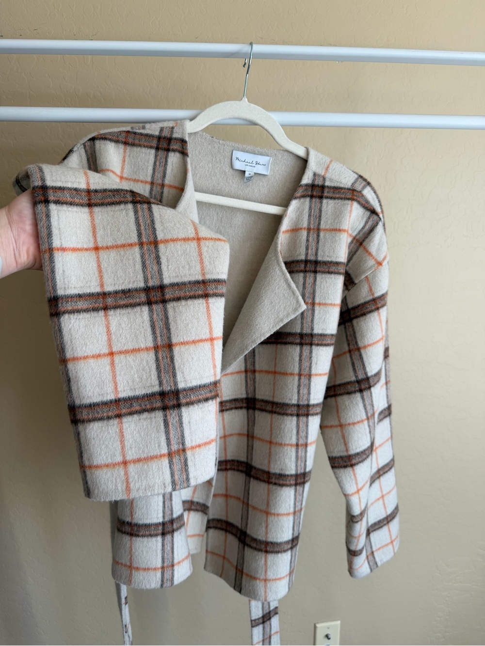 Michael Stars Wool Plaid Wrap Coat in Autumn Colors - Picture 11 of 13